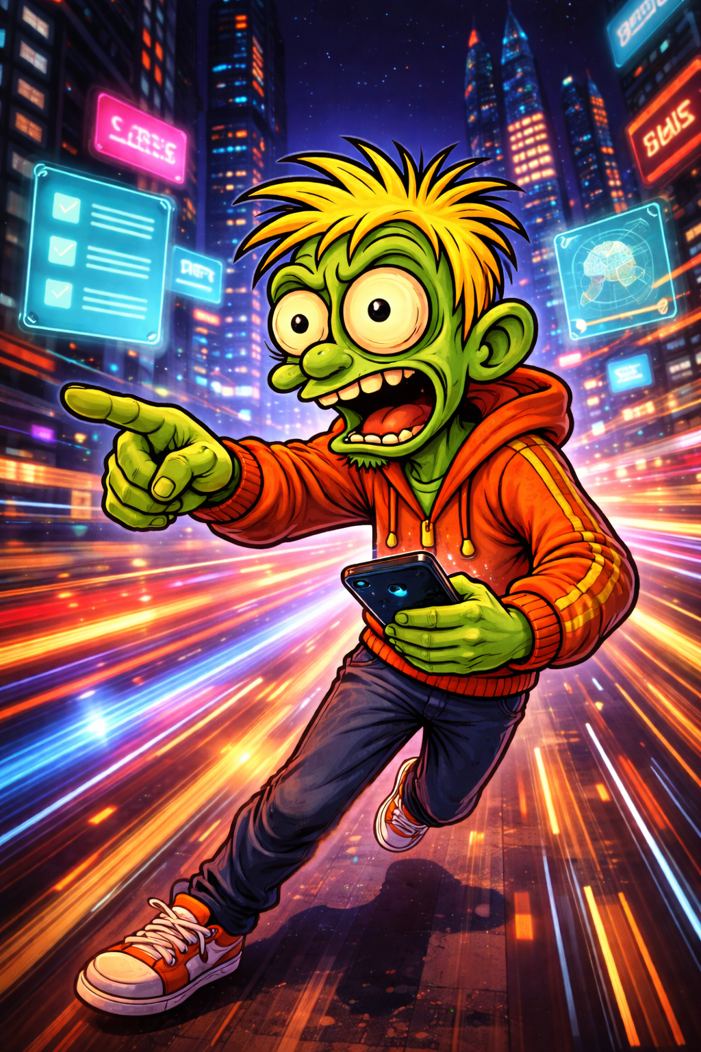 Planet VibE establishing shot: ZippE landing, city-light streaks